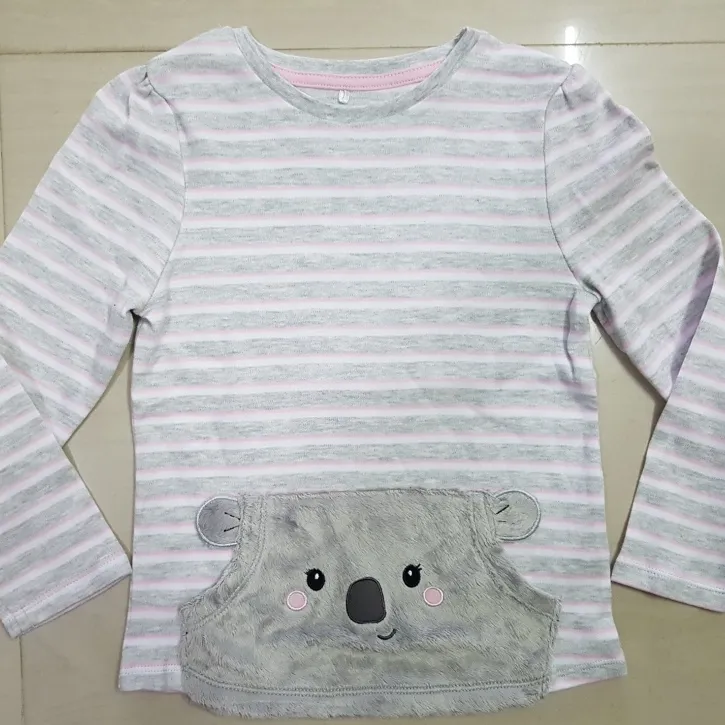 Bangladesh Stock lot/Shipment Overrun Autumn Winter Girl Dresses Stripe Cute Bear Pattern Warm Velvet Baby Dress Kids Clothing