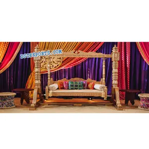 Grandiose Sangeet Stage Swing Decor Mehndi Stage Swing Set For Sale Marriage Decoration With Wooden Jhula