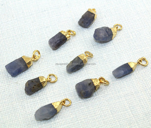 Pendentif à breloque en saphir bleu, connecteur de pierres précieuses, en or galvanisé, 16 à 22mm 24k, bijoux brut, vente en gros - Product Image 2