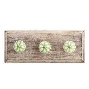 Handmade Lime Green Floral Crackle Ceramic <b>Wooden</b> Retractable <b>Coat</b> Hooks <b>Hangers</b> Reusable Utility Hat Bags Clothes Heavy Duty - Product Image 1