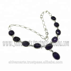 Nueva moda india hecha a mano sólida Plata de Ley 925 amatista collar de piedras preciosas chapado en rodio joyería fina proveedor de confianza - Product Image 2
