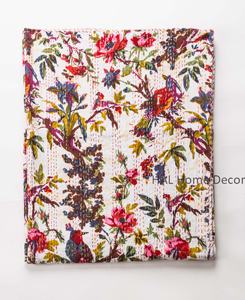 Bird Printed Kantha Quilt Handmade Quality Kantha Quilt Handblock Printed Quilt - Product Image 4