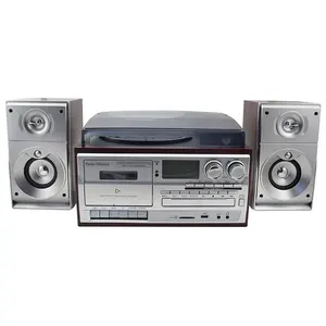 Pemutar Rekaman Vinil Pusat Musik Phonograph dengan Speaker Eksternal, Pemutar CD, Pemutaran & Perekam Kaset SD USB, Radio