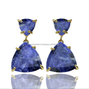 Boucles d'oreilles en argent sterling 925 Sodalite Gemstone Vermeil - Product Image 1