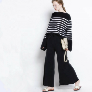 China OEM Sweater Manufacturers Custom High Waisted Knitted Wide Leg Merino <strong>Wool</strong> / Cashmere <strong>Pants</strong> Women - Product Image 3