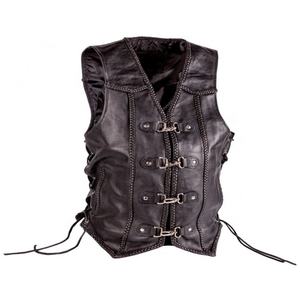 Gilet de motard en cuir véritable à dentelle latérale, veste de sport en cuir véritable respirant, sans col, géométrique VES-0026 - Product Image 3