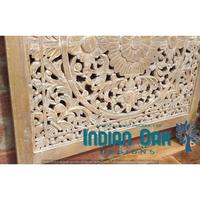 Indian Oak Designs Handgefertigtes Massivholz Rustikales Geschnitztes Doppelbett-Kopfteil mit Antik-Finish Antikes Heimbett Wohnmöbel