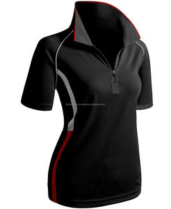 Femmes Personnalisé Demi Manches zippé Polo Noir - Product Image 1