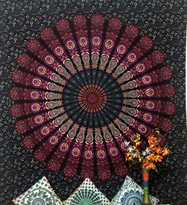 Tamaño Queen hermoso tapiz de algodón hecho a mano Pavo Real Mandala Hippie ropa de cama doble colgante de pared por consignadores indios - Product Image 2