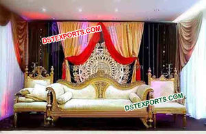 Best Muslim Wedding Carved Furniture Muslim Wedding <b>Gold</b> Designer <b>Sofa</b> Set Wedding Furniture - Product Image 5