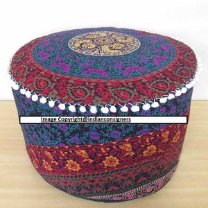 Mandala Art Imprimé Pouf Doux Coton Siège Tabouret Couverture De Chaise Ottoman Rond Indien Consignateurs Literie Décor par Twill Style - Product Image 6