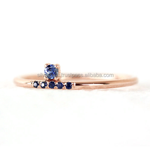 Bague de fiançailles en saphir bleu, pierre précieuse Unique, pavé en or, pour fournisseur de Bijoux, vente en gros, - Product Image 2