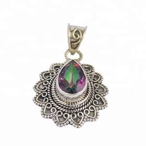 Colgante de piedras preciosas de cuarzo místico de moda Natural, colgantes y dijes de joyería fina de Plata de Ley 925 para mujer - Product Image 1