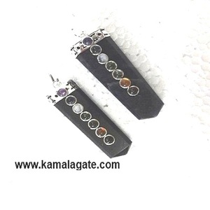 Vente en gros tendance de chakra en quartz pour la guérison charmant pendentif plat en cristal sept chakras réglage de la lunette bleue naturelle - Product Image 1