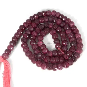 Ruby Corundum 5.50mm Faceted Round Beads 16 Inch Length 152.650 cts Ruby Corundum Faceted Beads for Making Mala