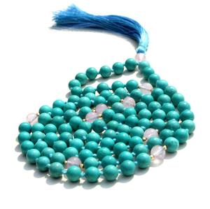 สร้อยคอหินสีเทอร์ควอยซ์ลูกปัดมาลาแบบยาวมีพู่ห้อย - Product Image 5