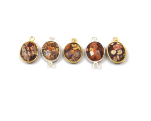 Connecteur de lunette à facettes à double bélière de forme ovale plaqué or Jasper Gemstone Findings Brass Material for Jewelry Making - Product Image 4