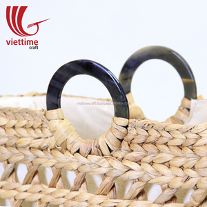 Bolso de mano de jacinto de agua de nuevo diseño 2019, bolso de mano de paja con cierre abierto con decoración Floral, bolso de compras al por mayor de Vietnam - Product Image 2