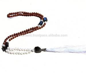 Collier Mala en perles de prière de haute qualité en soie à franges, 108 perles nouées à la main, pierre de lune arc-en-ciel, cristal de guérison bouddhiste, unisexe - Product Image 1