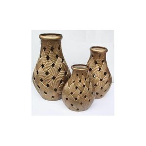 Jarrón de aluminio fundido estilo tejido de bambú moderno en acabado de latón antiguo decoración del hogar con tres tamaños para uso en el suelo - Product Image 2