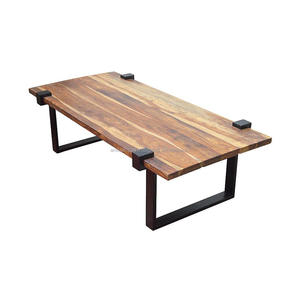 Table basse en bois de teck incrusté, table basse style industriel - Product Image 2