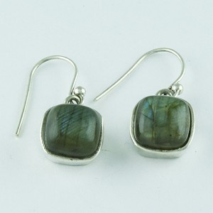 Boucles d'oreilles pendantes en argent sterling 925 faites à la main avec pierre de labradorite de forme carrée attrayante pour mariage, fête, cadeau, femme, unisexe, INDE - Product Image 3