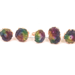 Natural Multi Solar Quartz Rose Statement Gold Plated Natural Gemstone Handmade Jewelry Birthstone Boho <b>Ring</b> - Product Image 4