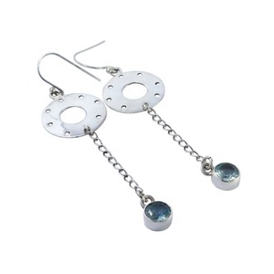 Topaze bleue boucle d'oreille solide 925 bijoux en argent Sterling filles bijoux de mode boucles d'oreilles cadeau pour elle - Product Image 1
