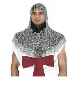 9 mm runde genietete mittelalter liche Kettenhemd Coif Armor Wearable Halloween Armor Chain mail Hood