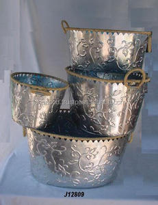 Chất Lượng Cao Hình Bầu Dục Mạ Kẽm Tấm Planter Set Chậu Hoa Cho Nhà Và Vườn Trang Trí Nội Thất Sắt Kim Loại Trồng Trong Giá Bán Buôn - Product Image 2