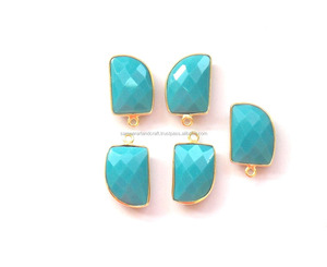 <b>Vintage</b> Boho Connector Statement Piece Handmade 18K Gold Plated Turquoise Gemstone Bezel CZ <b>Jewelry</b> Findings Components - Product Image 1
