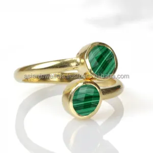 925 sterling cincin perhiasan perak Malachite, batu permata vermeil indah buatan tangan berlapis emas