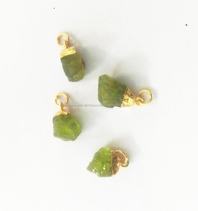 Children's Rough Natural <b>Peridot</b> Gold Electroplated Cap Gemstone <b>Pendant</b> Charm-Semi Precious Gift - Product Image 1
