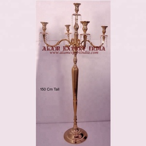 <b>Gold</b> Plated Tall Centerpiece Wedding Handmade Flower Bowl <b>Candelabra</b> - Product Image 2