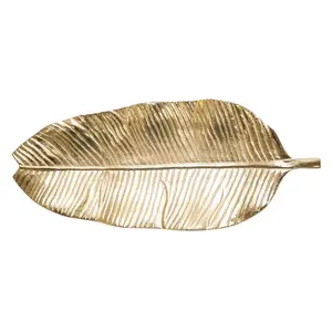 Bandeja de servicio de Metal de hojas decorativas de lujo, plato de Color dorado de diseño moderno, plato de fruta usado para Cocina - Product Image 1