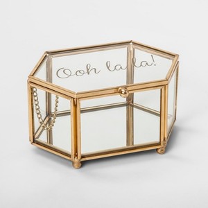 Boîte en verre or rose avec cadre en métal Boîte à bijoux en laiton - Product Image 5