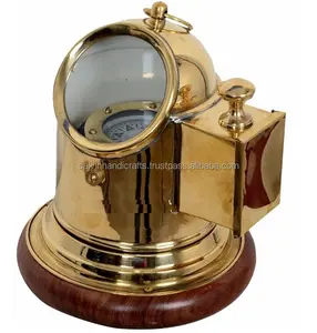Vintage Antique Brass Binnacle Compass Lamp Nautical Compass with wooden base CHCOM377