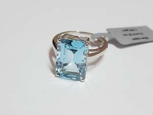 Bague octogonale en topaze bleue, luxe, or 14 carats, tendance, plaquée rhodium, pour mariage, fête ou anniversaire - Product Image 2