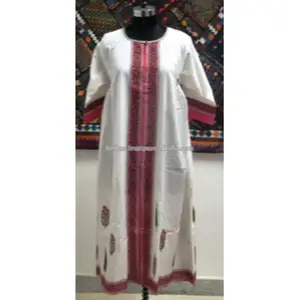 Hippie Blocco di Cotone Stampato Vestito Delle Donne Tunica Abito Bianco Maxi Vestito Grossista Da India