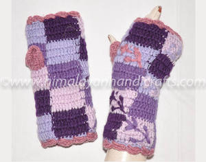 การออกแบบลวดลายสี่เหลี่ยมสีม่วงเฉดสีม่วงถุงมือไร้นิ้วผ้าขนสัตว์มืออุ่นถักมือ - Product Image 2