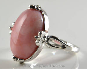 Bagues en argent sterling 925 faites à la main grande forme ovale pierre précieuse opale rose naturelle bague faite à la main ODM OEM fournisseur de bijoux - Product Image 1