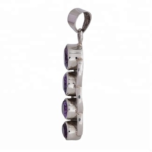 Piedra preciosa de amatista de forma ovalada, colgante de Plata de Ley 925, joyería con colgante de moda Chapado en plata para fiestas de regalo de boda - Product Image 2
