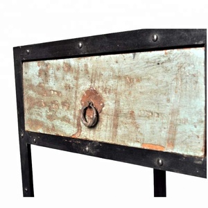 Table console 3 tiroirs en bois de récupération de style antique Design industriel moderne pour salon ou meubles de maison - Product Image 3