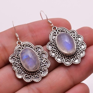 Increíble de la piedra lunar del arco iris de Plata de Ley 925 pendientes de plata de diseñador joyería hermosa joyería de plata - Product Image 1