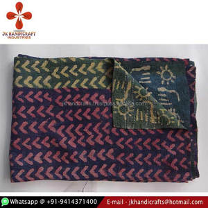 Traditional Vintage Handmade Natural Color Indigo Kantha Sari <b>Bedspread</b> - Product Image 1