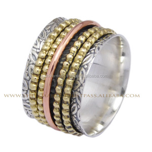 แหวนสปินเนอร์สองโทนสีเงิน925ทำด้วยมือเครื่องประดับเงินแหวนเวอร์เมอร์นิรันดร์ - Product Image 4