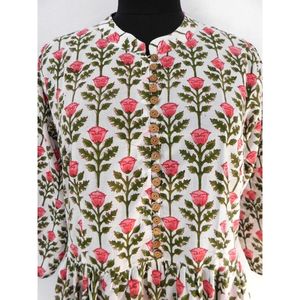 ชุดเดรสผ้าฝ้ายพิมพ์ลายบล็อกมือ แขนสามส่วน ทรงตรง ยาวกรอมพื้น ไซส์ใหญ่ ปิดกระดุมด้านหน้า เหมาะสำหรับงานเลี้ยงตอนเย็น สไตล์ลำลอง - Product Image 3