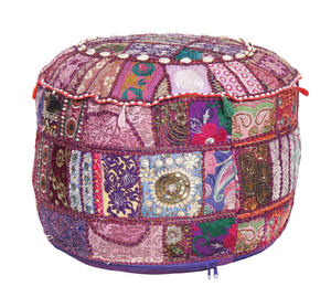 Antique Sari Patchwork Ottoman Vintage Handmade Ottoman Pouf - Product Image 1