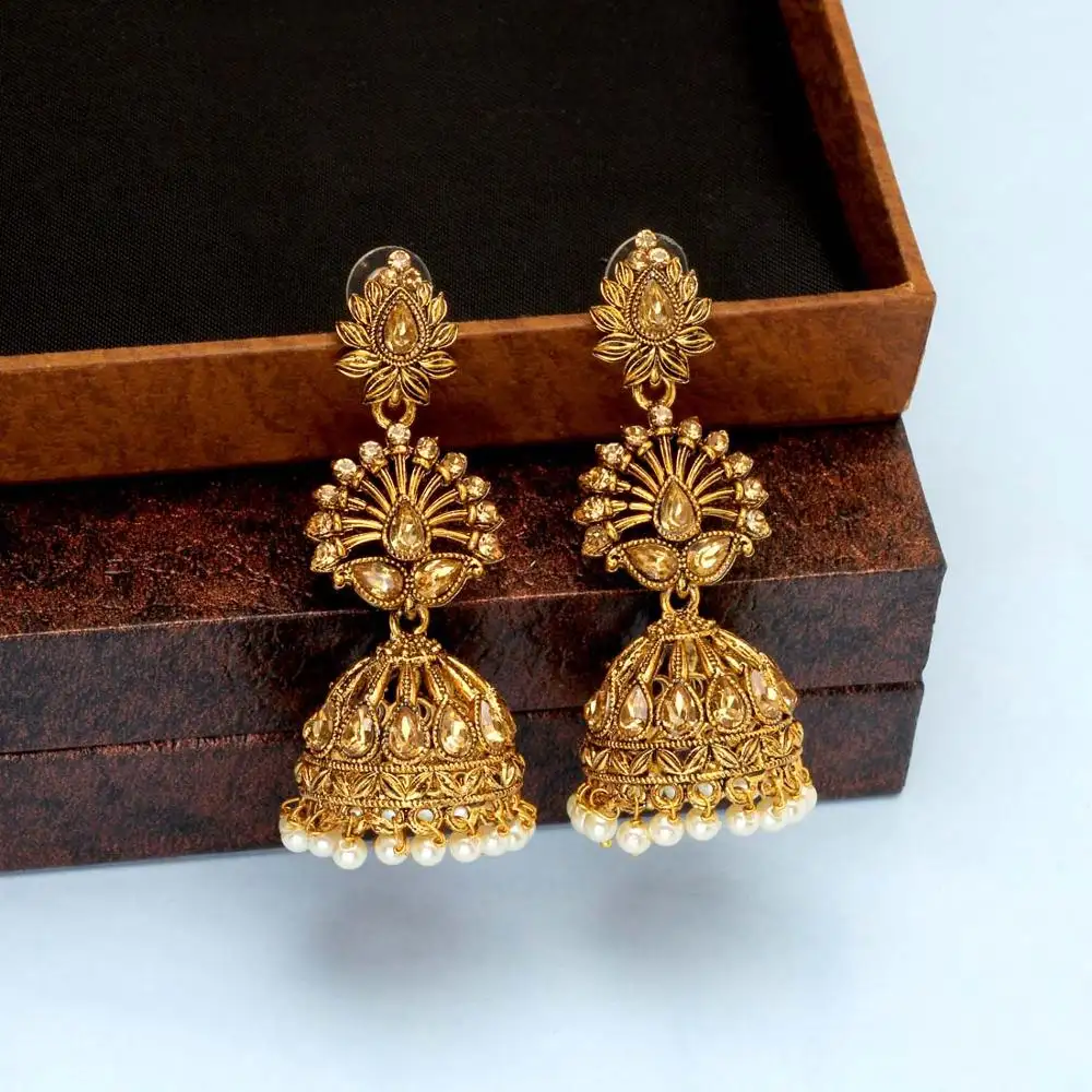 All New Indian Jewelry Gold Color Glass Stone Antique Earrings