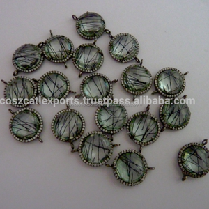 Quartz rutile noir naturel en argent sterling 925 fait à la main CZ pavé de diamants or vermeil composants de résultats de bijoux - Product Image 1